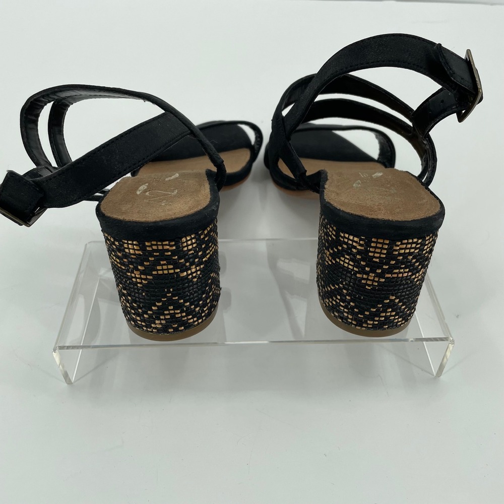 A2 Aerosoles Womens Sandals 8 Black EUC Heelrest Block Heel Woven Detail Strappy - Picture 4 of 11